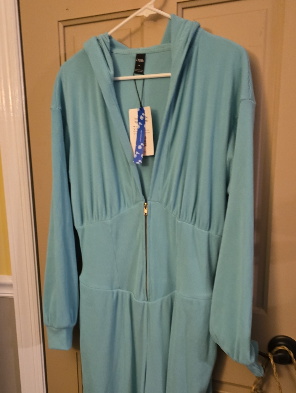 Cider Xl Aqua Zip-Front Hooded Jumpsuit